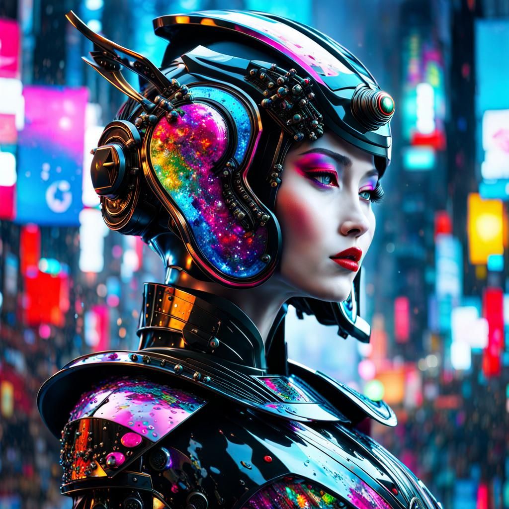 Cyberpunk Robot Geisha with Volumetric Lighting