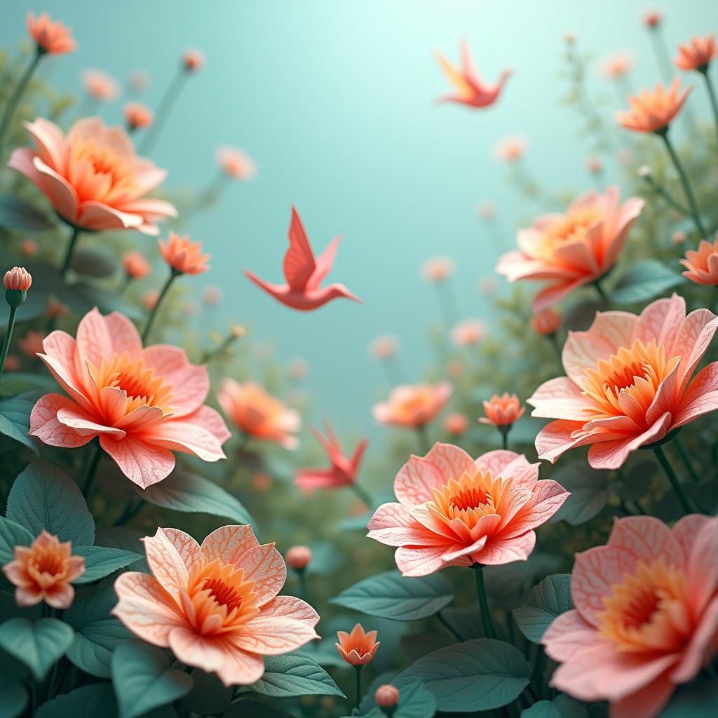 Dreamlike Origami Garden in Pop Surrealist Style