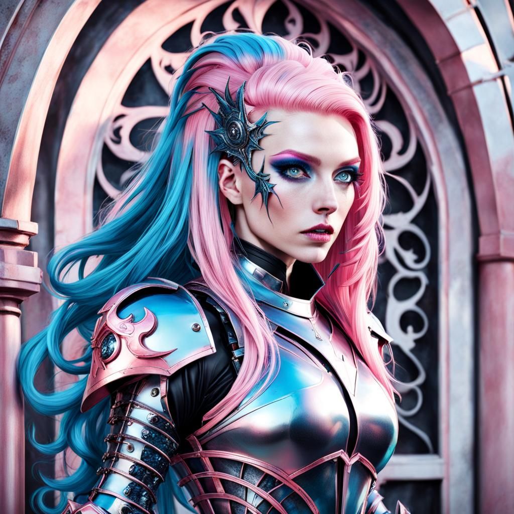 Pastel Gothic Figure in Latex Armor