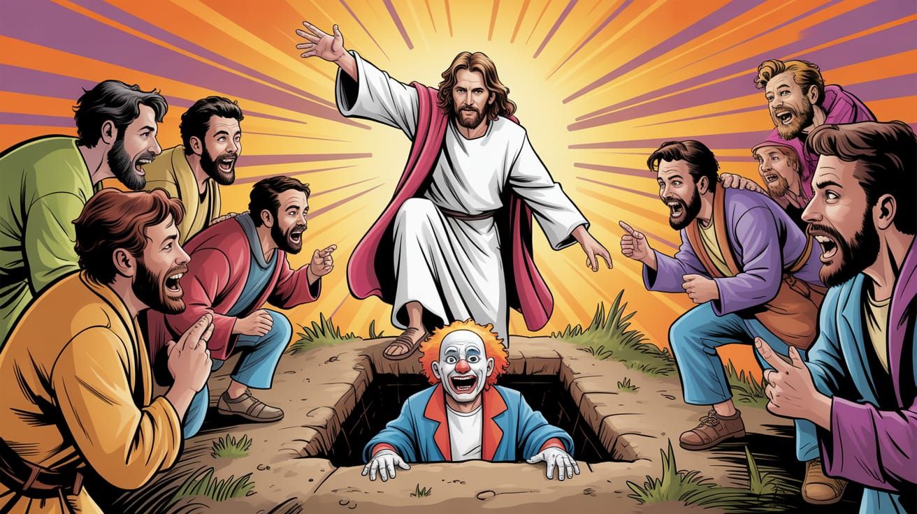 The disciples prank Jesus by putting a clown in Lazarus grav...