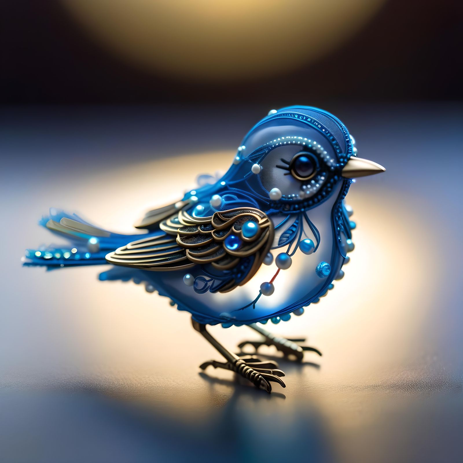 A delicate blue bird sculpture  made of tulle transparent fa...
