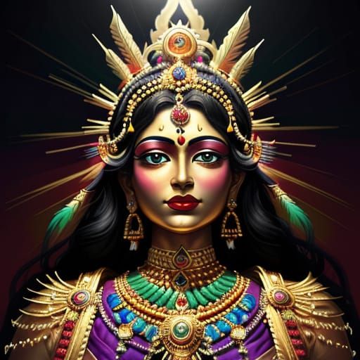 Majestic Hindu Deity in Vibrant Oil Painting