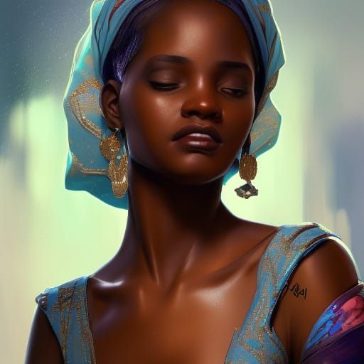 Sudanese Princess Portrait in Art Nouveau Style