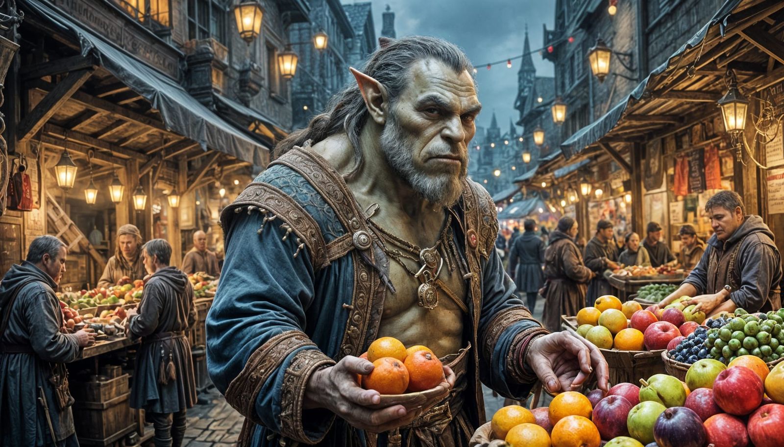 Medieval Night Market Scene in Vibrant Watercolor