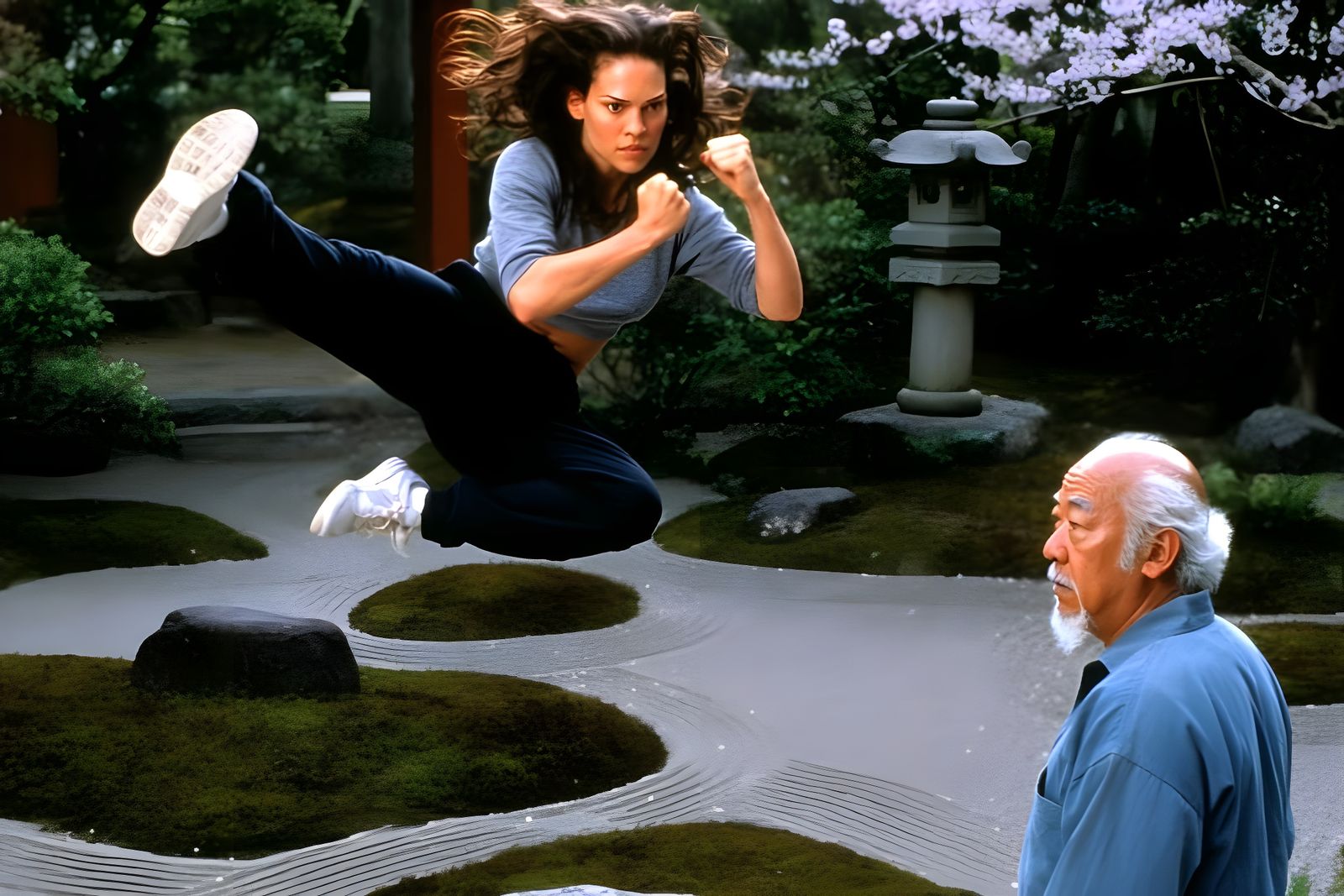 Julie Pierce's Flying Kick in Japanese Garden, Anime Style