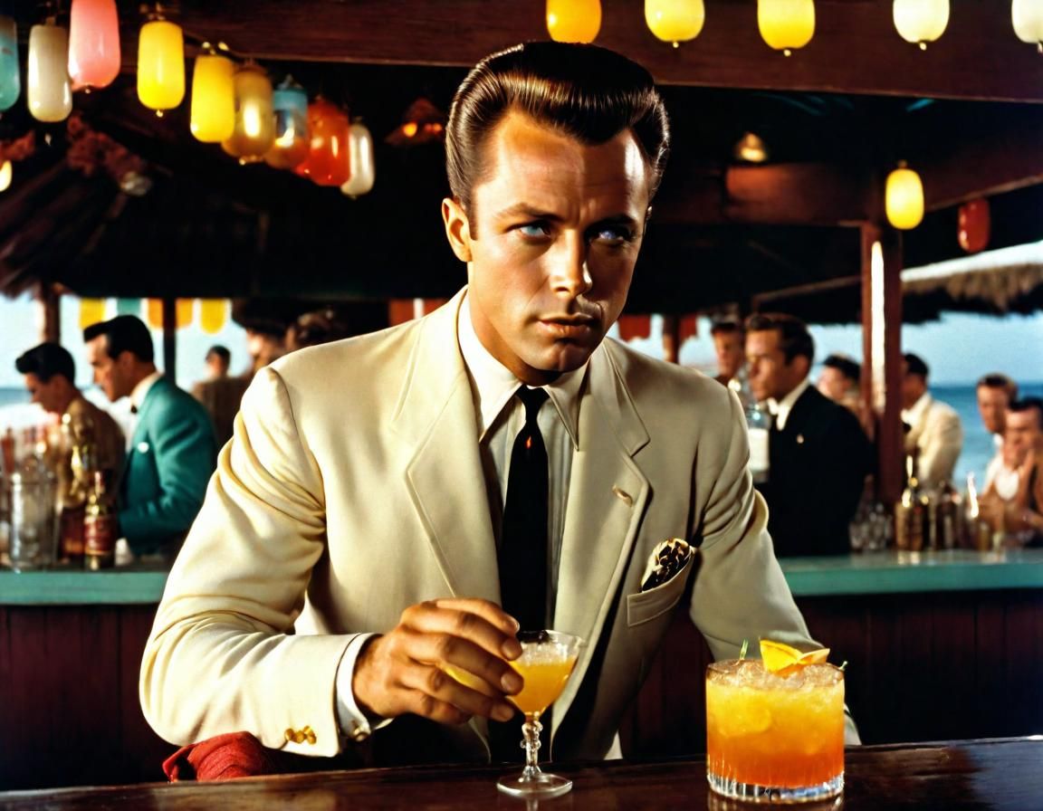 1950s Beach Bar Scene in Pictorialist Style