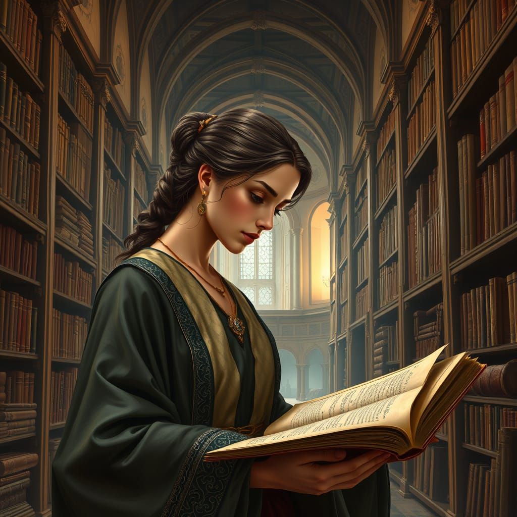 Medieval Cordoba Library: A Renaissance-Style Scene