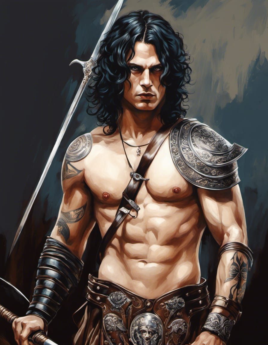 Gladiator Ville Valo: Emo Gothic Oil Painting