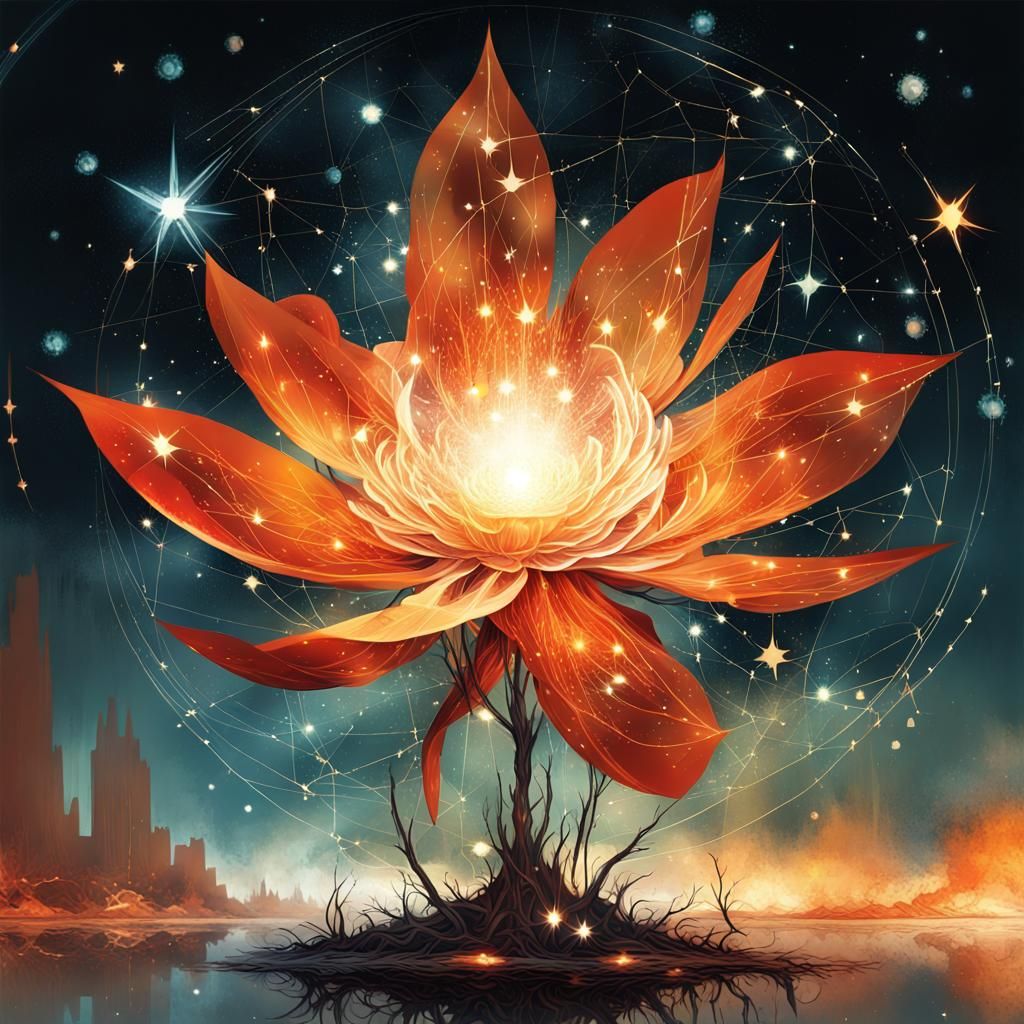 Constellation Fire Flower with Spiritual Aura