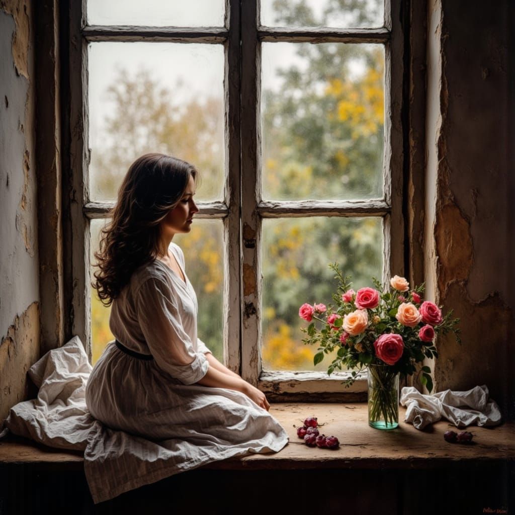 Mother at Window, Earthy Scratch Texture