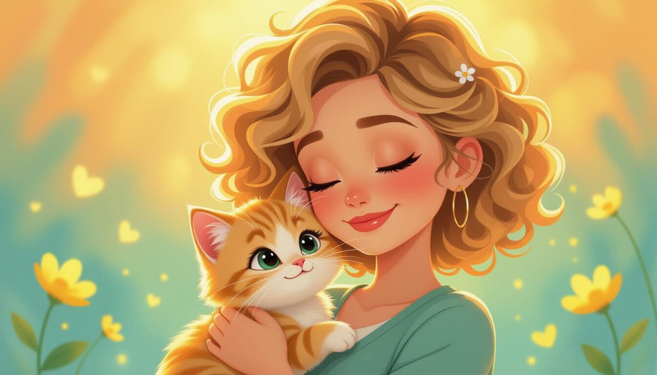 Woman and Kitten: Heartwarming Pixar-Style Moment