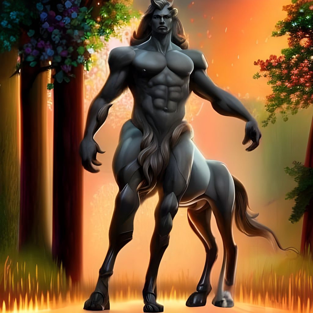 Powerful centaur in the magic sundown