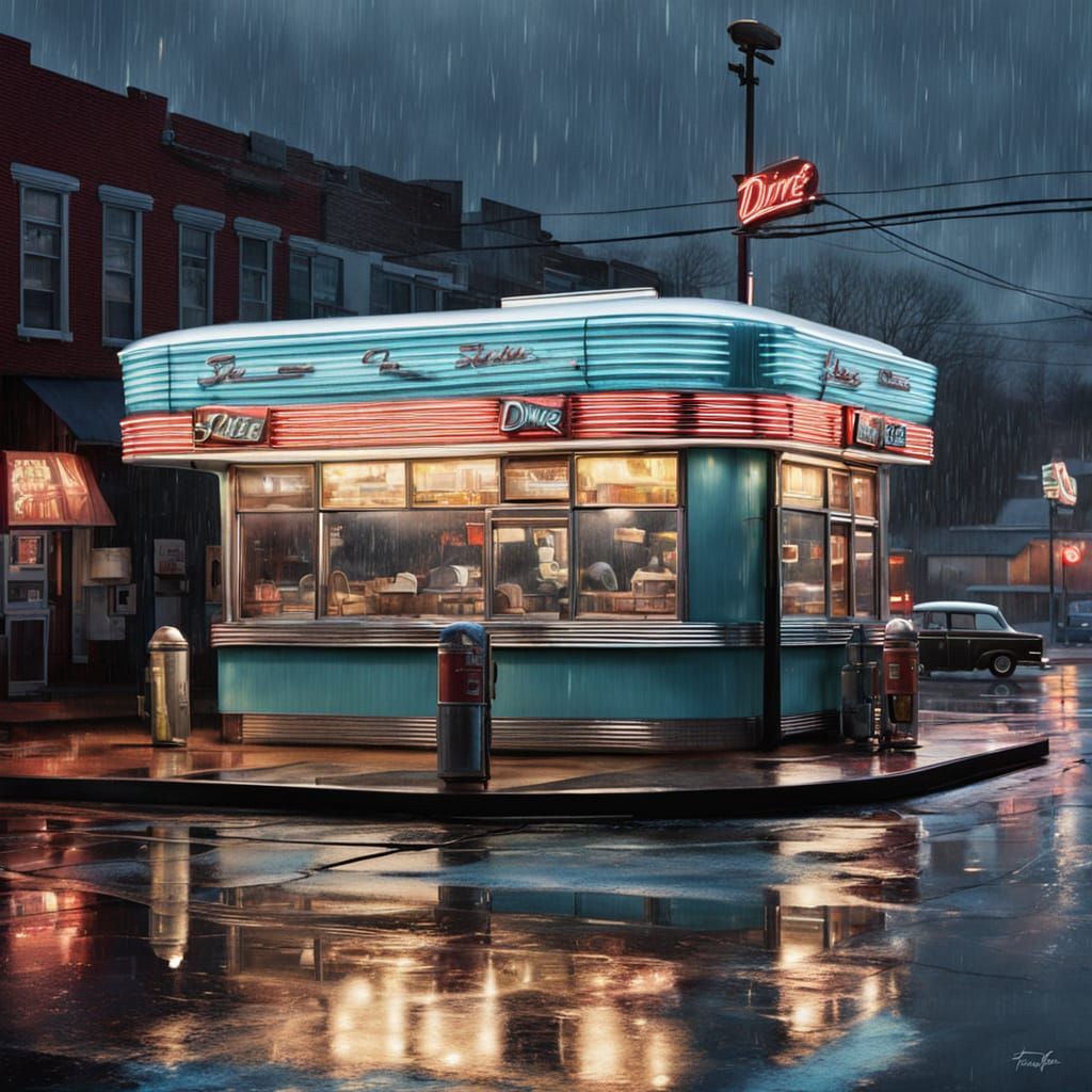 Nostalgic 1950s Diner Scene in Cinematic Style