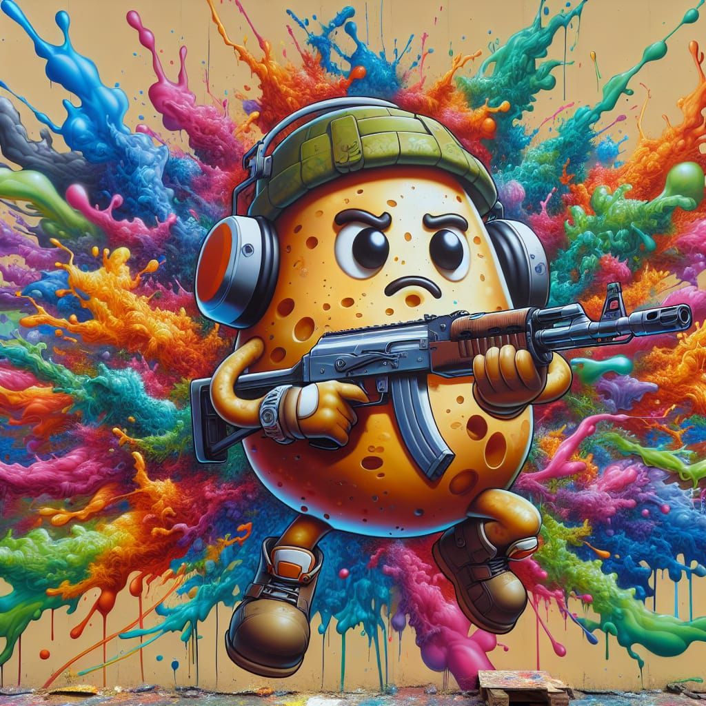 Graffiti-Style Anthropomorphic Potato Street Art
