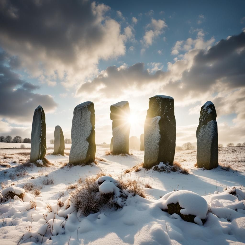 Festive Yule Celebration in Snowy Field