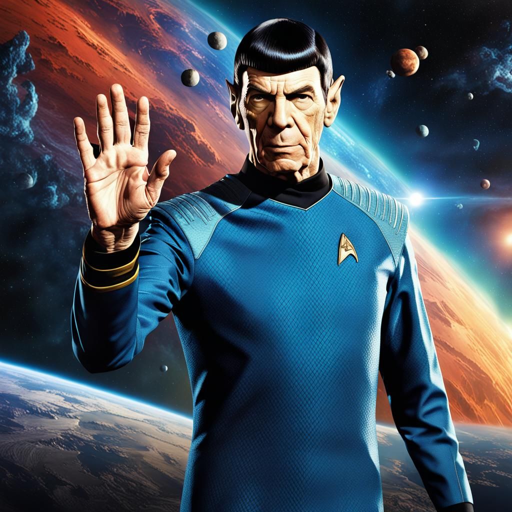 Mr. Spock's Vulcan Salute in Detailed Digital Art