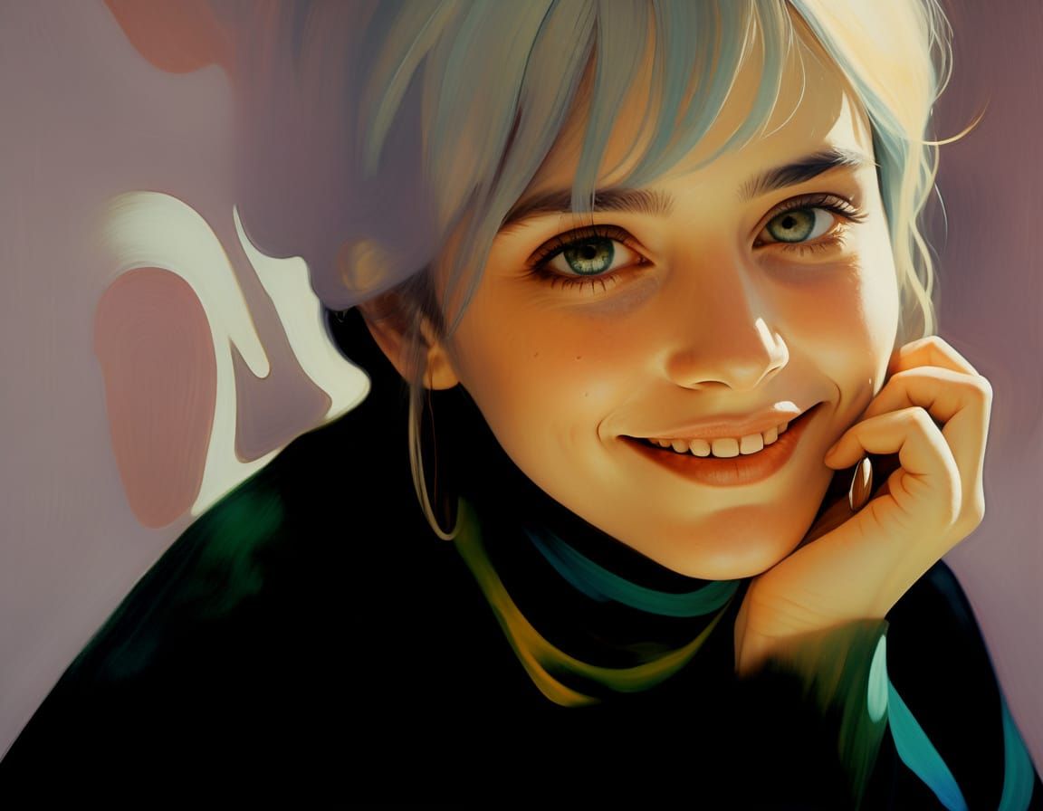 Surreal Woman's Ethereal Glow in Vibrant Oil Painting