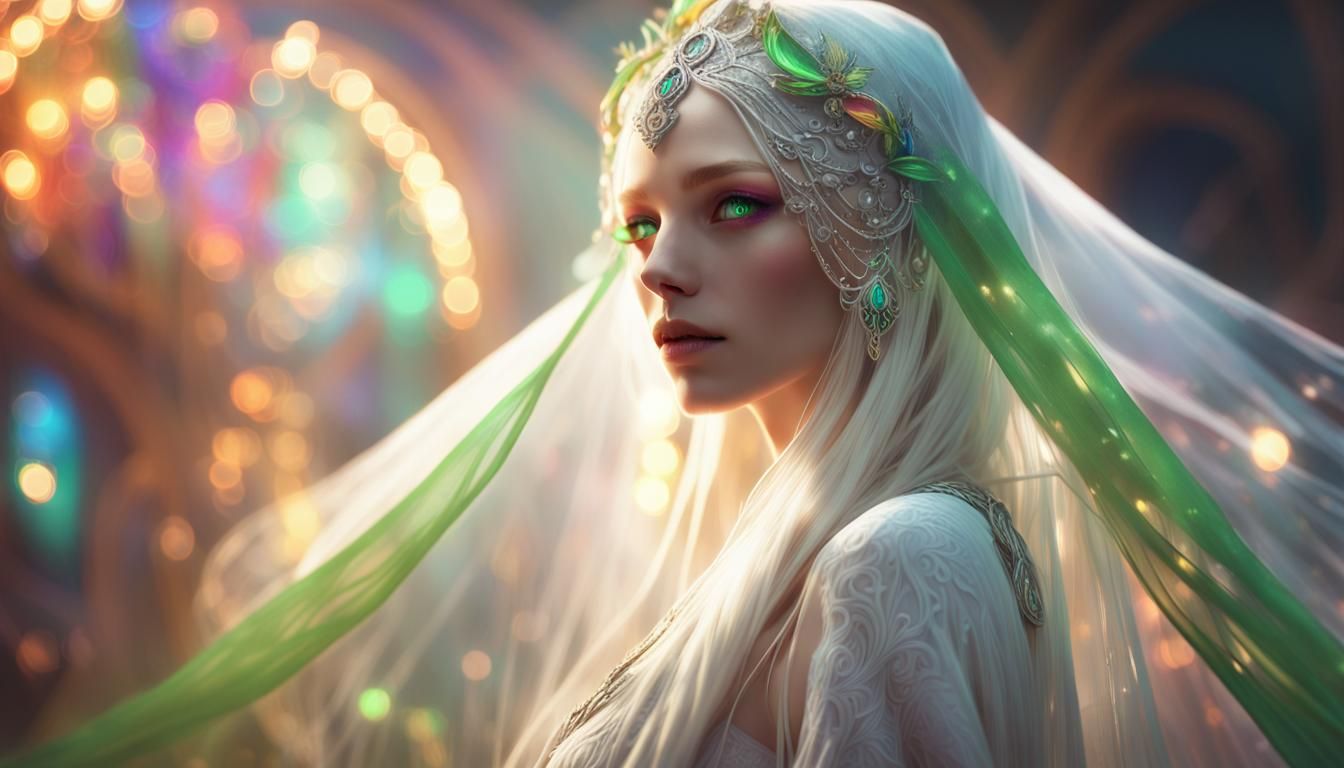 Ethereal Goddess with Veil in Dreamlike Lighting