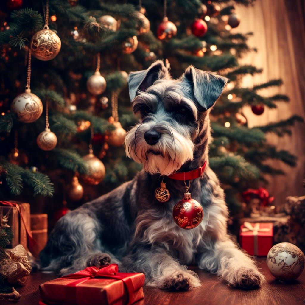 Miniature Schnauzer with Toy: Romantic Watercolor Style