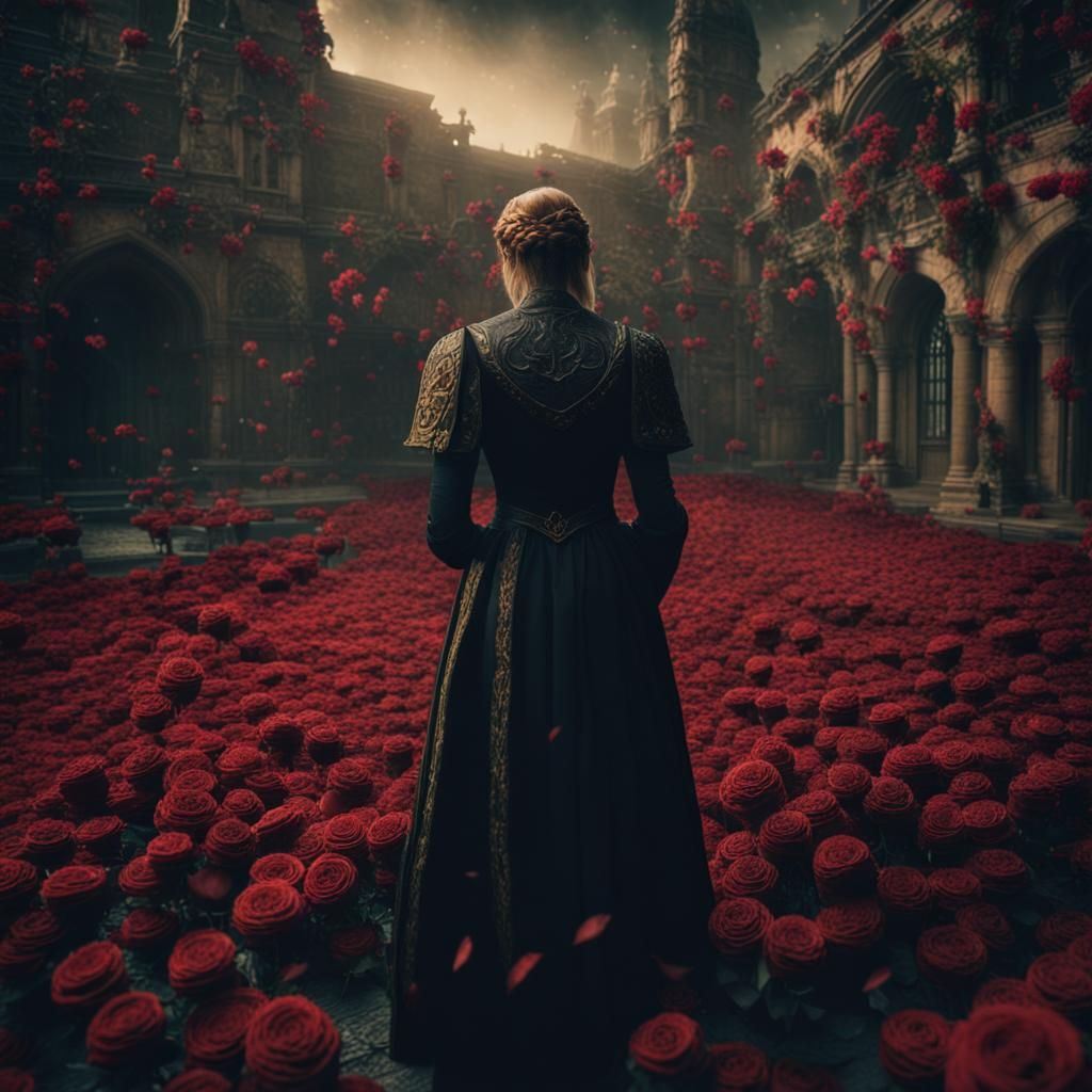 Dramatic Cinematic Still from Court of Thorns