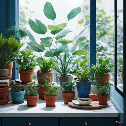 Blue Kitchen with Plants, Professional Photography