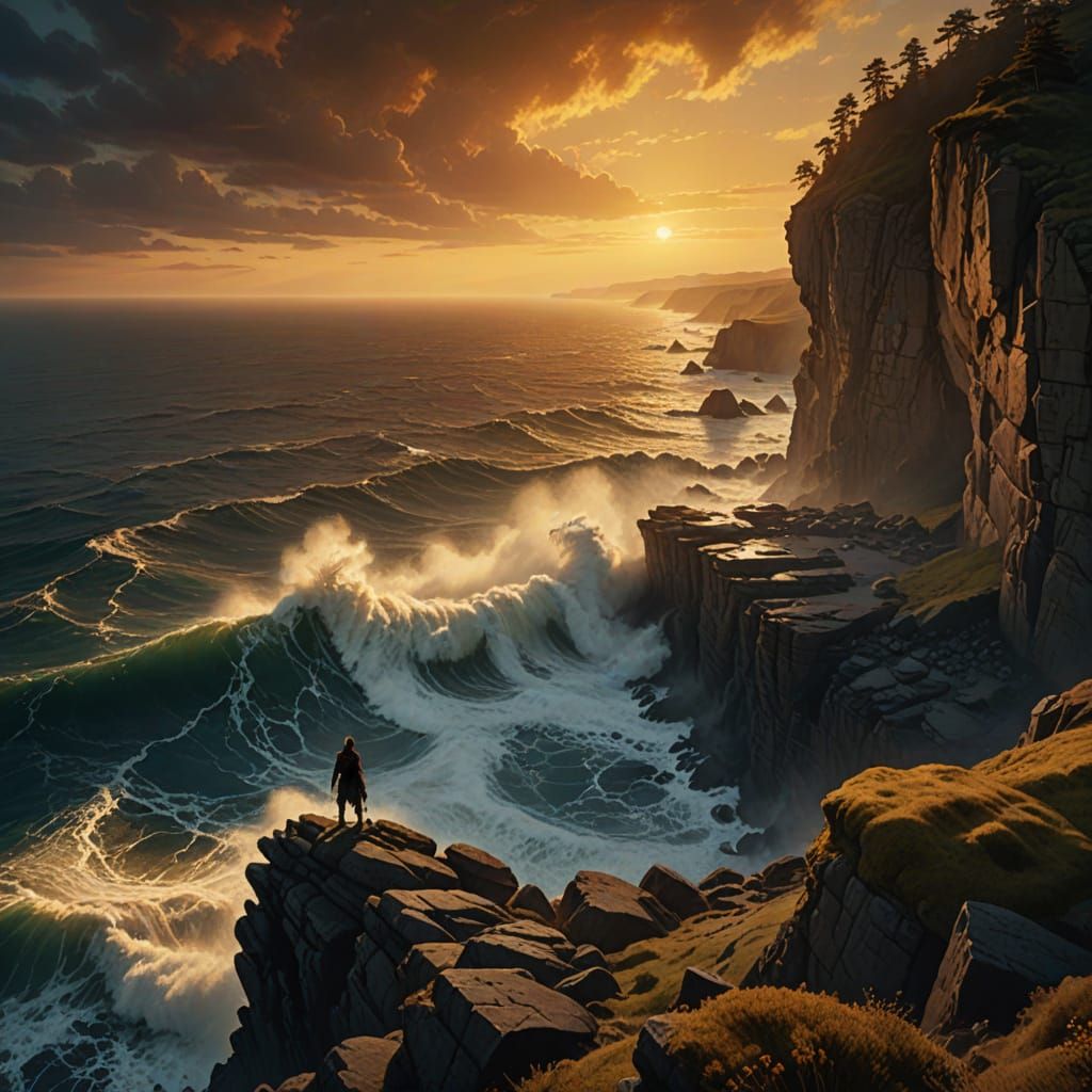 Polyphemus in Coastal Landscape at Sunset