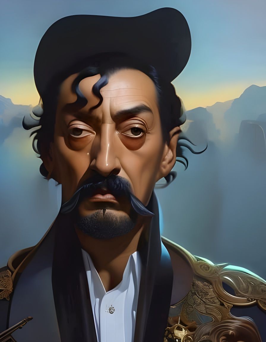 Surreal Portrait with Clock in Early Dali Style