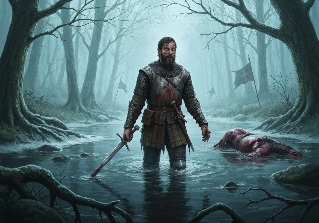 Disgraced Knight's Desperate Escape: Oil Painting