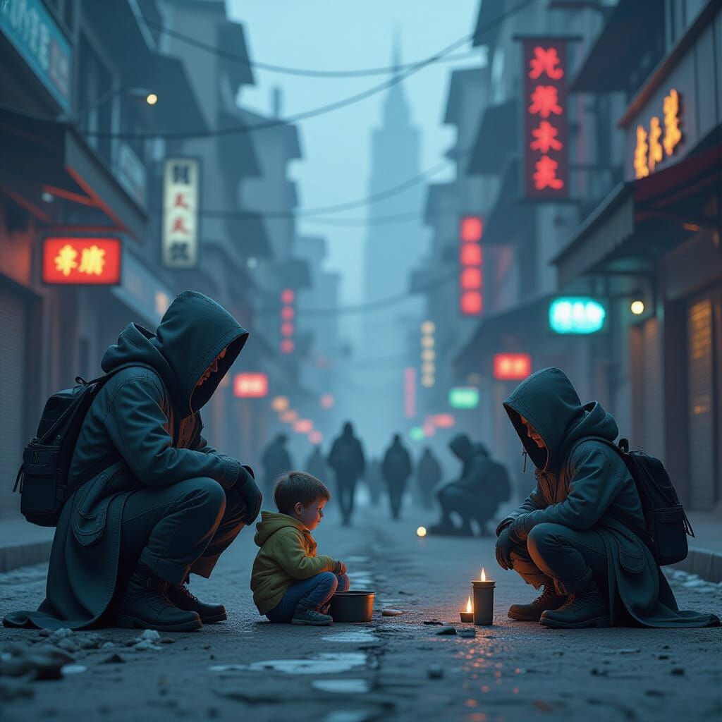 Dystopian Cityscape: A Generation of Beggars in 3D