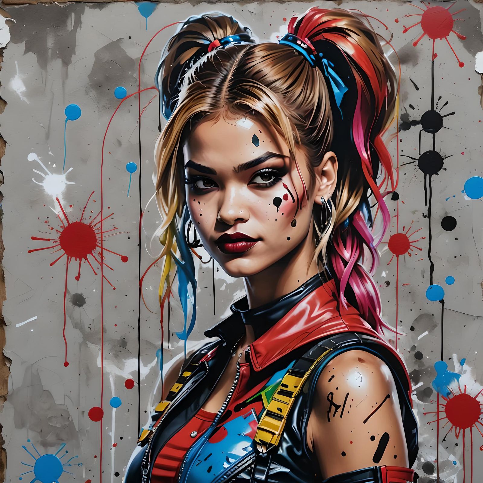 Harley Quinn Graffiti Art in Polychromatic Style