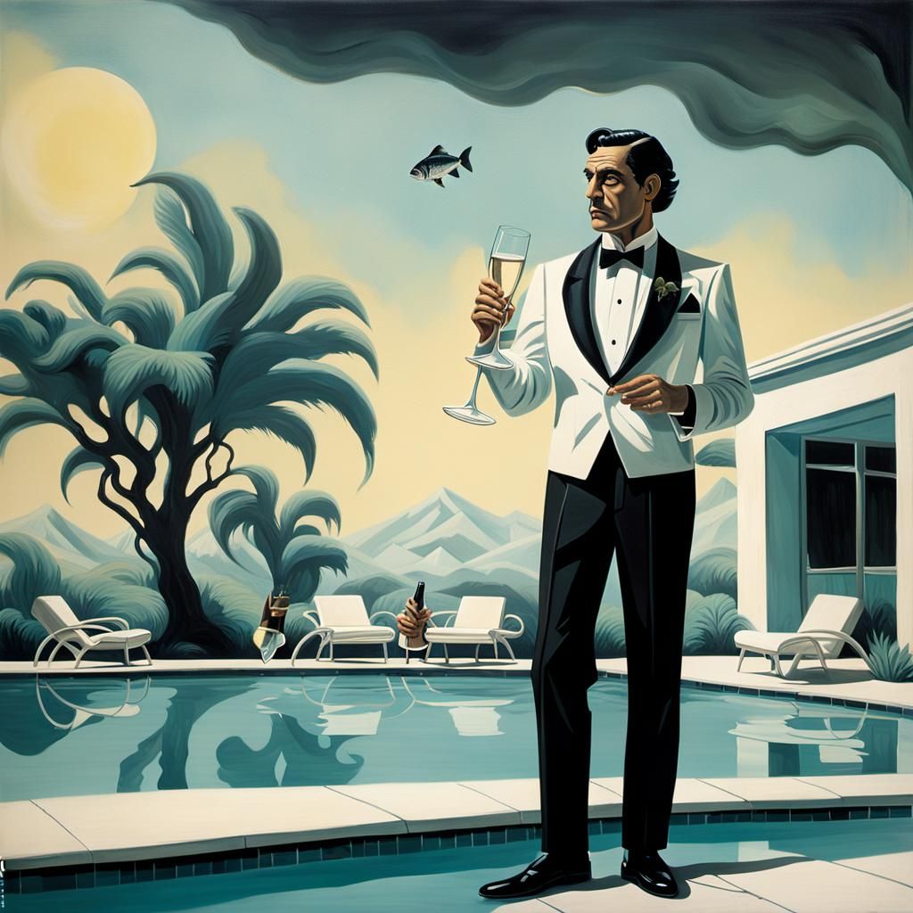 Surreal Retro Advertisement in Film Noir Style