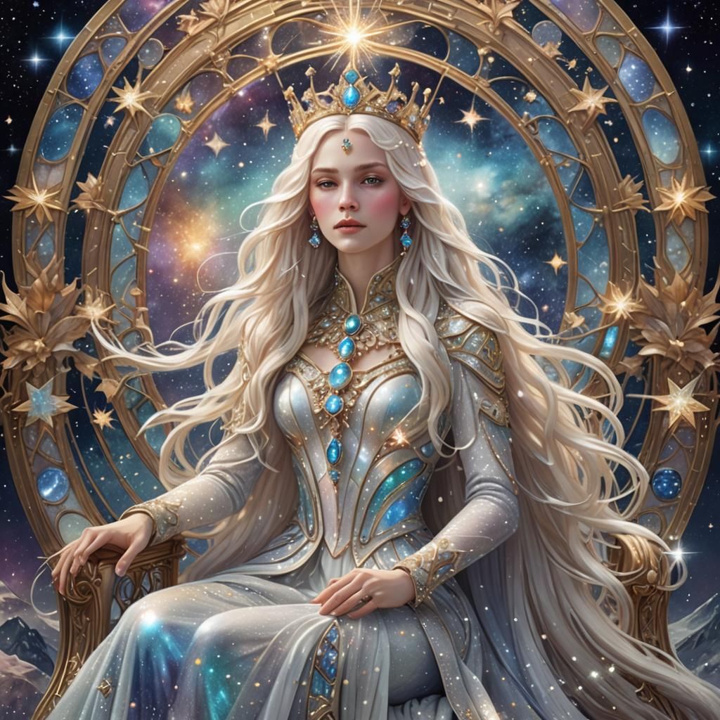Ethereal Queen of Stars in Art Nouveau Style
