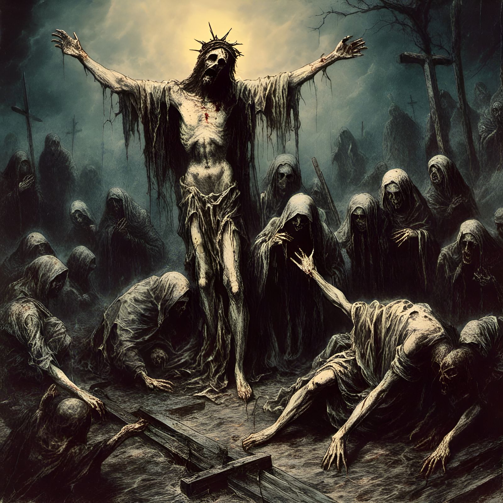 Rotting Zombie Jesus on Bloody Cross