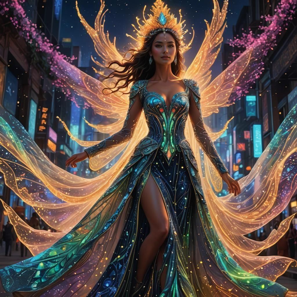 Neon Goddess in a Bedazzled Sky: Digital Art