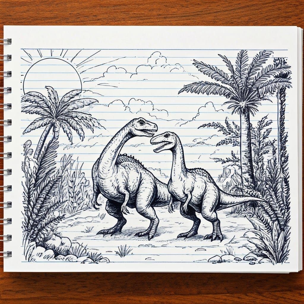 Doodle Dinosaurs in Naive Pen Sketch Style