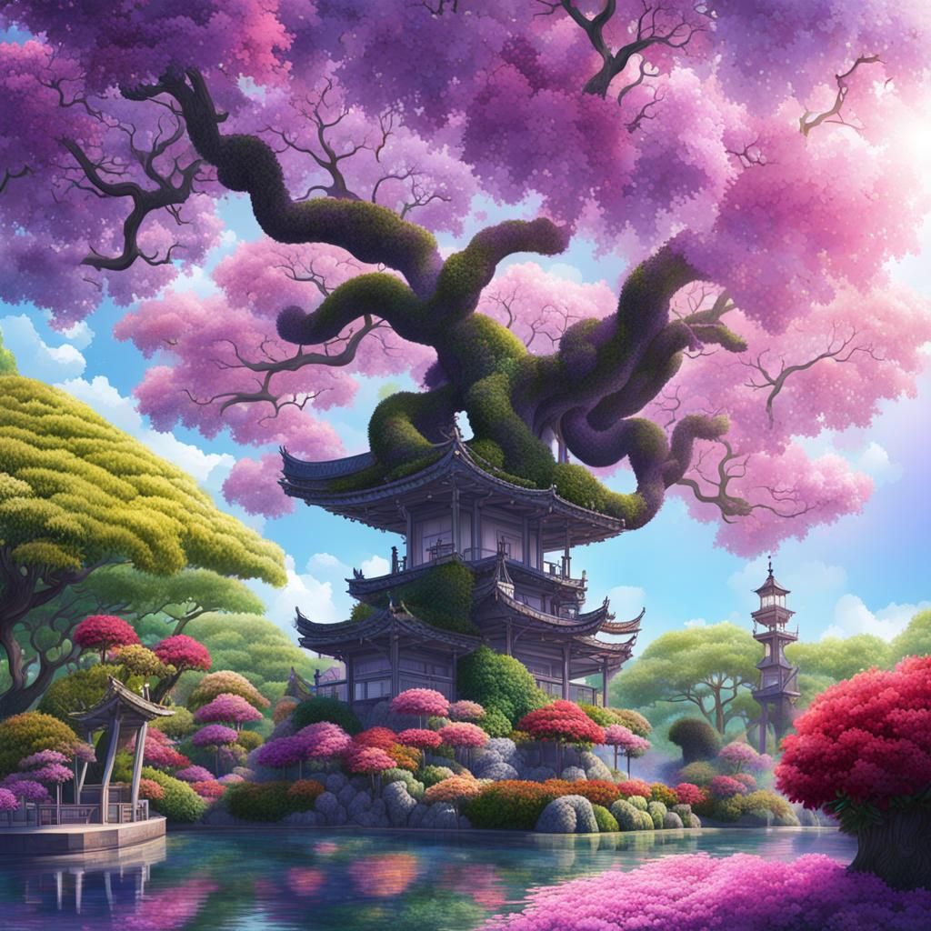 Hyperrealistic Ashikaga Flower Park Scenery