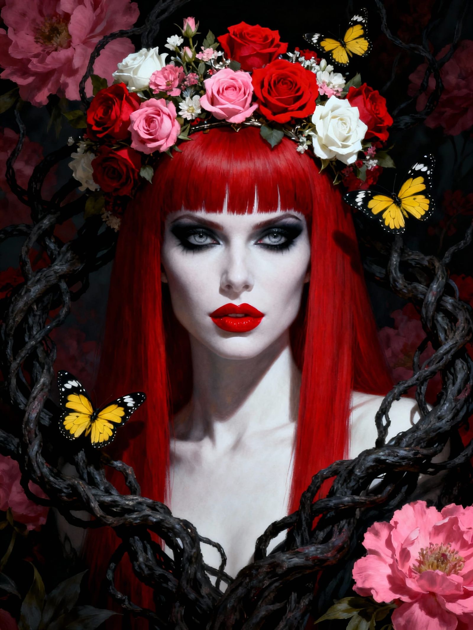Dark Fantasy Portrait of a Scarlet-Haired Woman