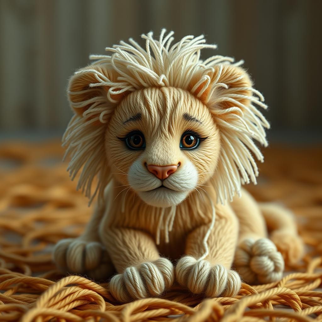Adorable Yarn Lion Cub in Detailed Octane Render
