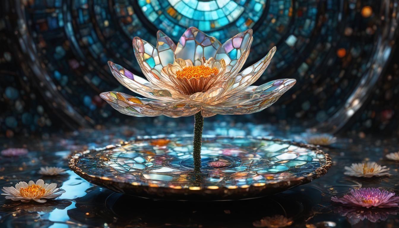 Fragile Stained Glass Flower Heart in Steampunk Style