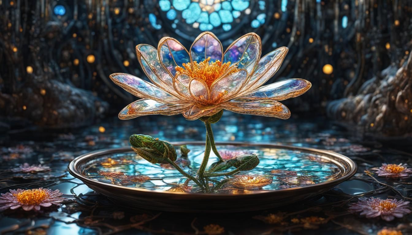 Glass Nirvana Flower in Steampunk Futurism