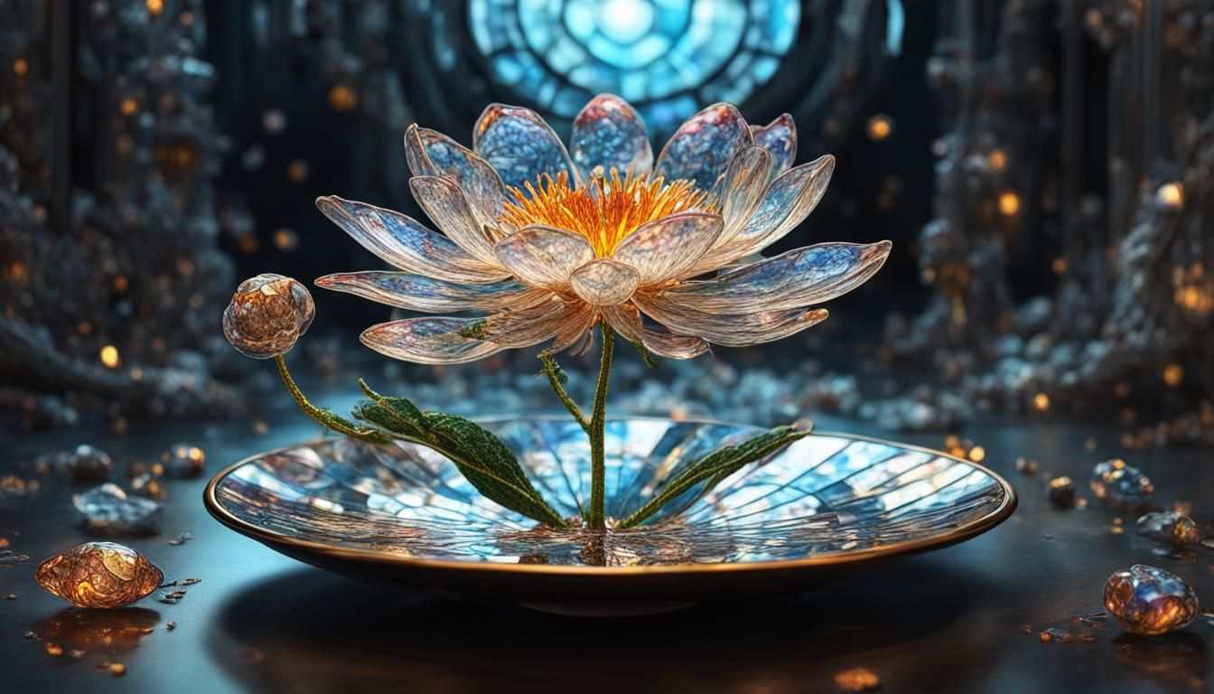Transparent Nirvana Flower in Steampunk Futurism
