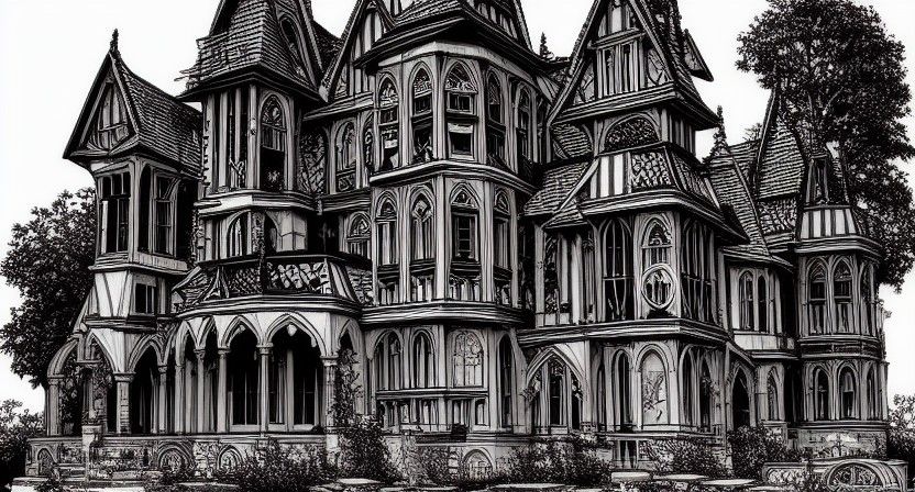 Gothic Mansion Exterior in Comic Book Style
