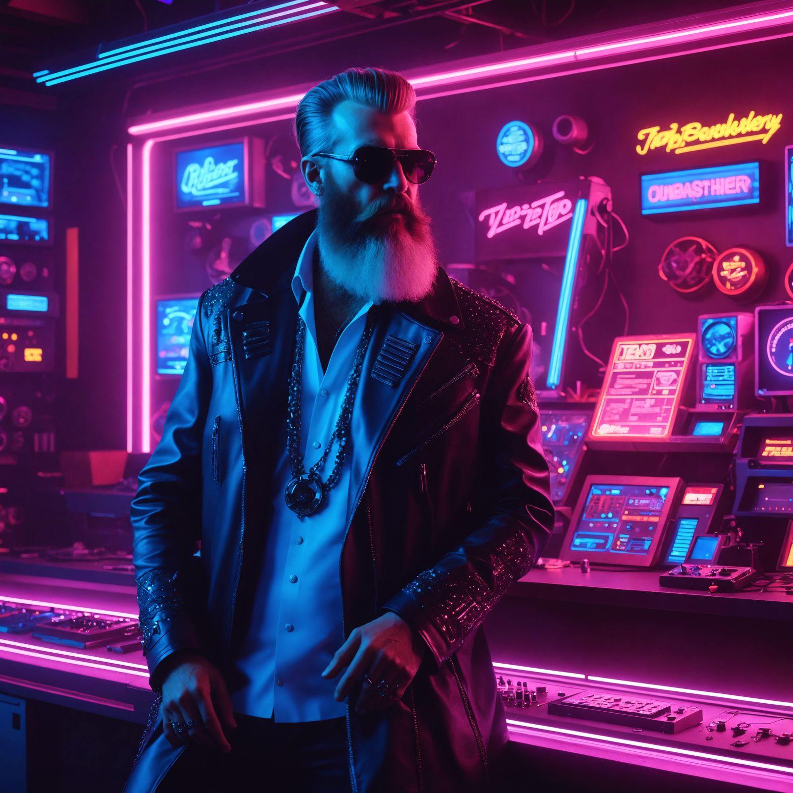 Cyberpunk Beard Glow Up: ZZ Top Reimagined