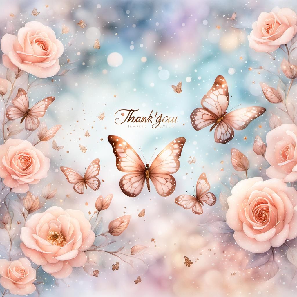 Elegant Calligraphy "Thank You" with Rose Gold Flowers