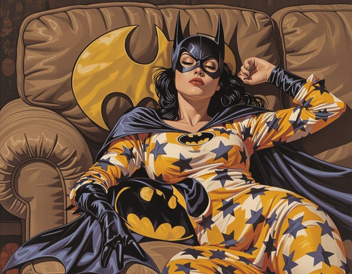 Batgirl in Nightgown Sleeping on Sofa