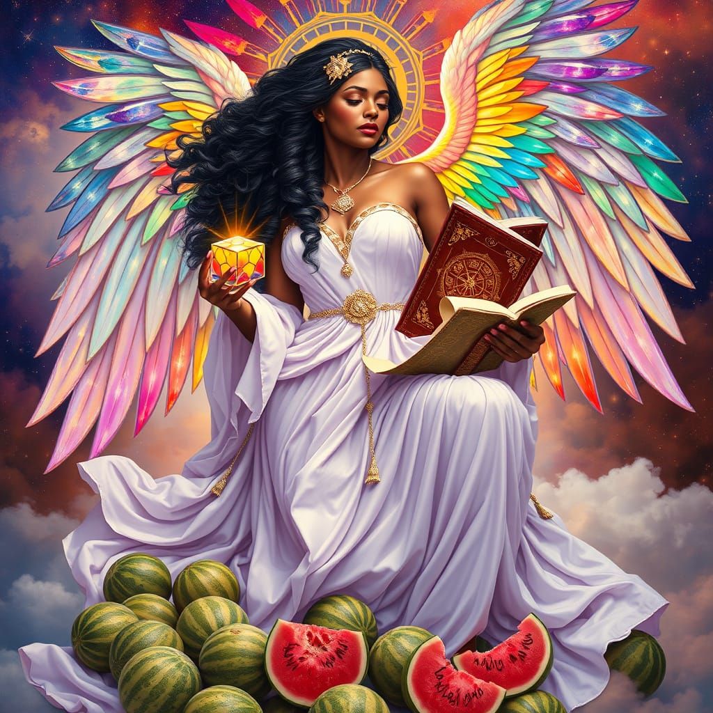 Feminine Archangel Metatron Radiating Rainbow Light, Klimt S...