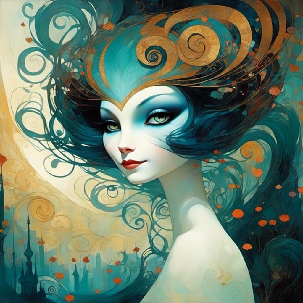 Storybook Cheshire Cat in Art Nouveau Style