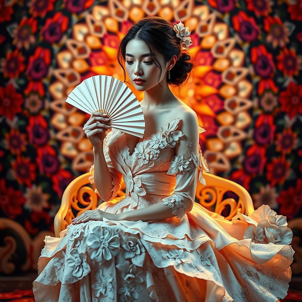 Model in Paper Dress in Hyperrealistic Futurism Style