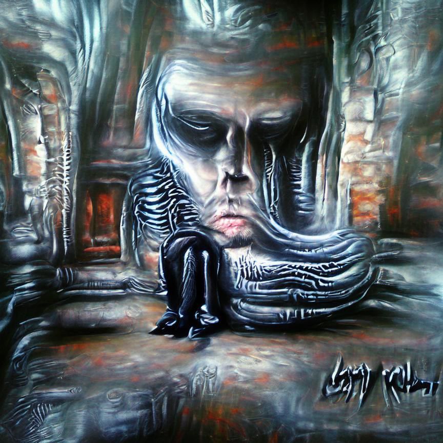 Lonely Man in H.R. Giger Acrylic Art