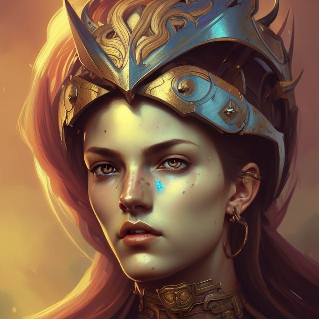 Medieval Warrior Princess Portrait in Art Nouveau Style